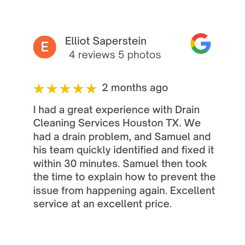 Google GMB reviews from elliot for drain cleaning services